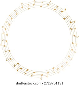 Marco redondo de partituras de color dorado - Notas musicales Melodía