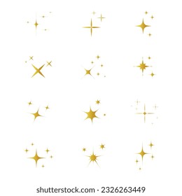Gold Colored Sparkle Icon Set Vector Design. 