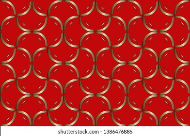 Gold and colored texture. Retro elegant flourishes ornamental frame design and pattern background. Seamless illustration for design. Golden patterns on red background