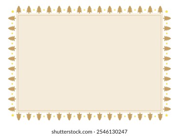 Gold colored trees with stars decorative border frame on white background.