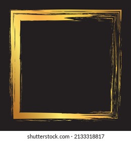 gold colored vector brush painted ink stamp banner frame on dark background