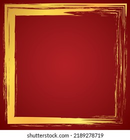pincel vectorial de color dorado pincel de marca de tinta pintada marco de banner sobre fondo rojo