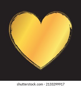 Gold Colored Vector Heart Brush Painted Ink Stamp Banner Frame On Dark Background