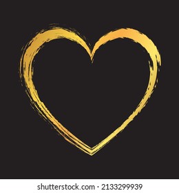 gold colored vector heart brush painted ink stamp banner frame on dark background