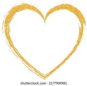 Gold Colored Vector Heart Shape Brush Painted Ink Stamp Banner Frame