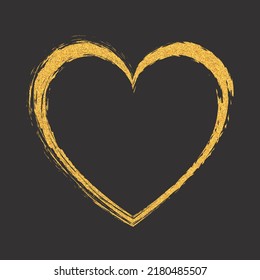 Gold Colored Vector Heart Shape Brush Painted Ink Stamp Banner Frame