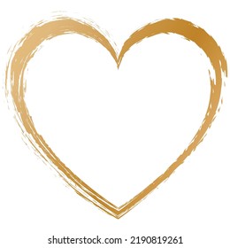 Gold Colored Vector Heart Shape Brush Painted Ink Stamp Banner Frame On White Background