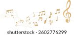Gold colored vector illustration of sheet music - musical notes melody