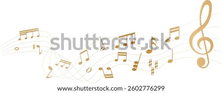 Gold colored vector illustration of sheet music - musical notes melody