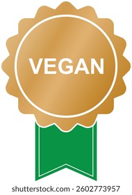 gold colored VEGAN award banner with green ribbon