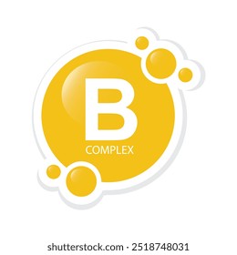 Gold colored vitamin B complex - icon, vector, sticker.