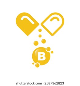 Gold colored vitamin B complex - icon, vector.