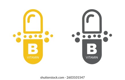 Gold colored vitamin B complex - icon, vector.