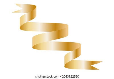 Gold colorful curved ribbon on white background. Vector Illustration. 