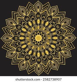 Gold coloring Flower Mandala arts isolate on black color background, Vector art