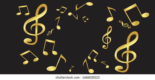 Gold Colour Music Notes In Dark Background