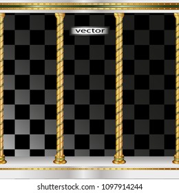 Gold columns, seamless collection background, vintage Oriental and modern types of yellow precious metal columns isolated on transparent background vector illustration of 3D graphics.