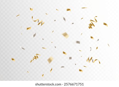 gold combinations gray soft confetti and ribbon streamers falling on a transparent background. blurred. Big and small,abstract frame,Vector. eps 10	
