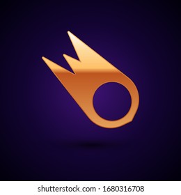 Gold Comet falling down fast icon isolated on black background.  Vector Illustration