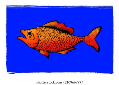 Gold common carp freshwater fish vector illustration art print.