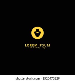 Gold community, leadership, teamwork, and people logo vector design isolated on black background.