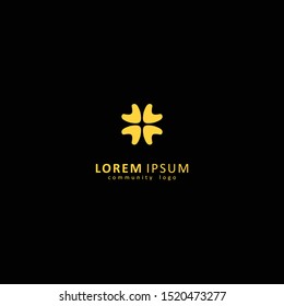 Gold community, leadership, teamwork, and people logo vector design isolated on black background.
