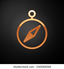 Gold Compass icon isolated on black background. Windrose navigation symbol. Wind rose sign.  Vector Illustration