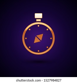 Gold Compass icon isolated on dark blue background. Windrose navigation symbol. Wind rose sign.  Vector Illustration