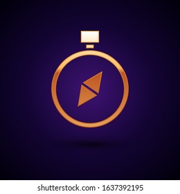 Gold Compass icon isolated on dark blue background. Windrose navigation symbol. Wind rose sign.  Vector Illustration