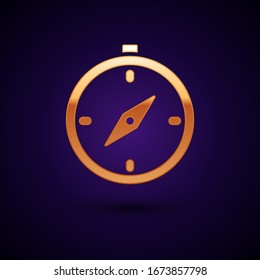 Gold Compass icon isolated on black background. Windrose navigation symbol. Wind rose sign.  Vector Illustration