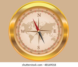 Gold compass isolated -vector