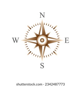 gold compass on white background. Vector illustration