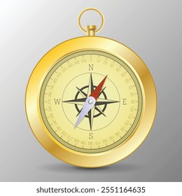 Gold compass. Vector illustration of a classic compass with shadow underneath