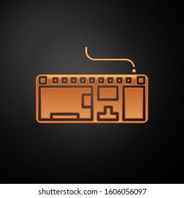 Gold Computer keyboard icon isolated on black background. PC component sign.  Vector Illustration
