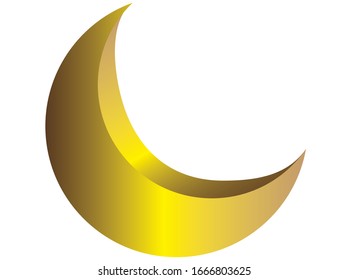 Gold concept of half moon vector on white background. 3D half moon with gold color