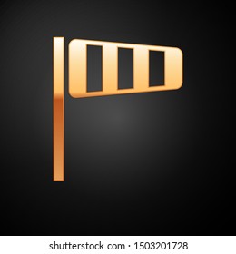 Gold Cone meteorology windsock wind vane icon isolated on black background. Windsock indicate the direction and strength of the wind.  Vector Illustration