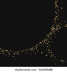 Gold confetti. Abstract crescents with gold confetti on black background. Vector illustration.