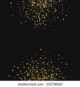 Gold confetti. Abstract half circles with gold confetti on black background. Vector illustration.