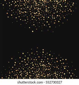 Gold confetti. Abstract semicircle with gold confetti on black background. Vector illustration.