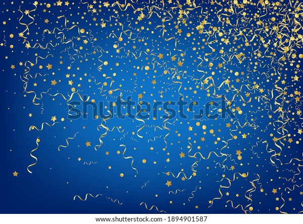 Gold Confetti Anniversary Vector Blue Background Stock Vector (Royalty ...