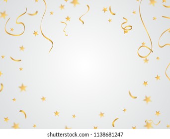 Gold confetti background is falling.