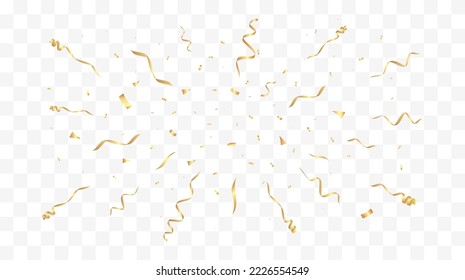 Goldener Konfetti-Hintergrund. Festlicher Hintergrund. Party-Design mit goldenen Bändern. Vektorgrafik