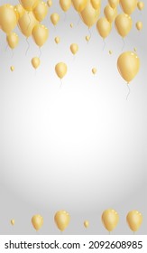 Gold Confetti Background Gray Vector. Toy Rubber Illustration. Yellow Celebration Helium. Ballon Wedding Frame.