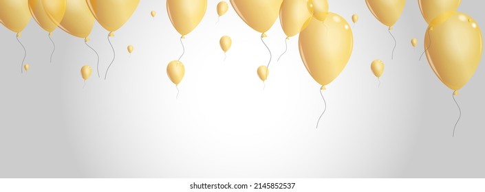 Gold Confetti Background Gray Vector. Toy Fest Template. Golden Party Helium. Balloon Glossy Card.