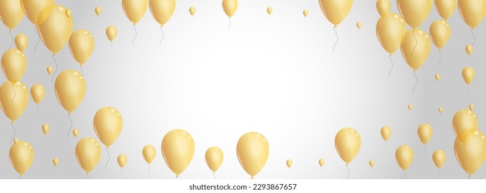 Gold Confetti Background Gray Vector. Ballon Anniversary Frame. Yellow Isolated Air. Balloon Sphere Card.