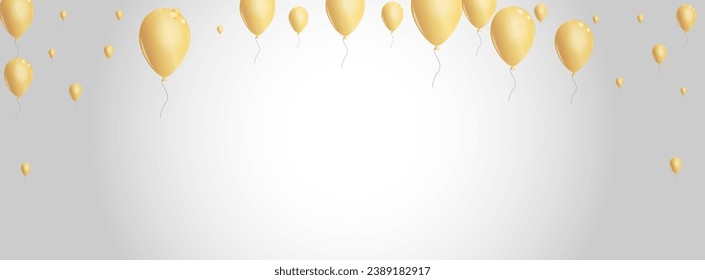 Gold Confetti Background Gray Vector. Baloon Happy Set. Yellow Celebration Air. Surprise Anniversary Illustration.