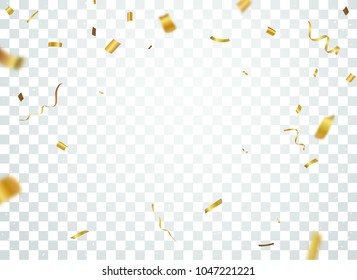 Gold confetti background, isolated on transparent background