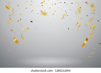 Gold confetti background, isolated on transparent background