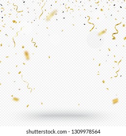 Gold confetti background, isolated on transparent background