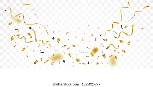 Gold confetti background, isolated on transparent background